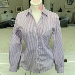 Brooks Brothers Petite Fitted LS Button Down Striped Blouse Purple Wht Sz 4P